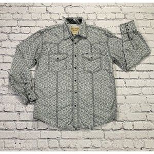 Cowboy Legend Men’s Large Light Gray Paisley Pearl Snap Western Rodeo Flip Cuff